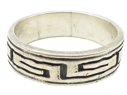 925 Sterling Silver  Vintage Shiny Greek Key Patterned Band Ring Sz 9  RG10705