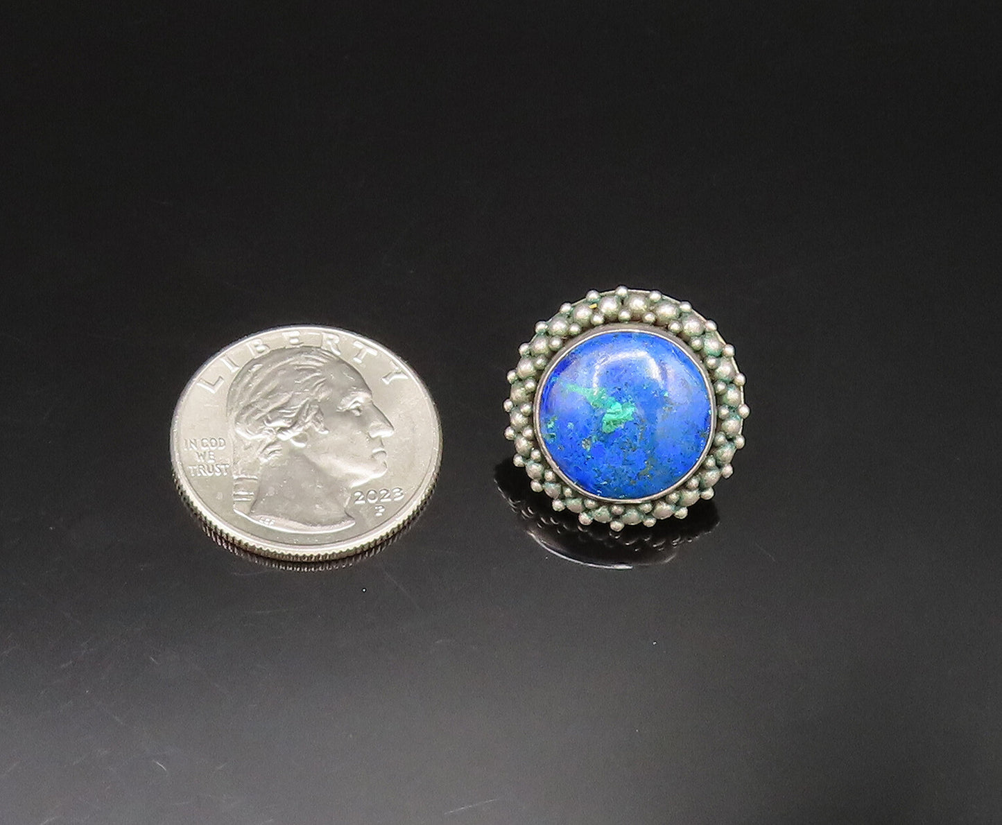925 Silver  Vintage Beaded Cluster Border Azurite Stud Earrings  EG11730