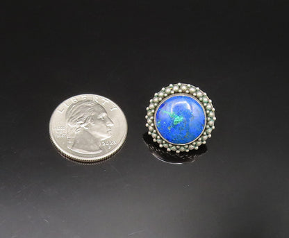 925 Silver  Vintage Beaded Cluster Border Azurite Stud Earrings  EG11730