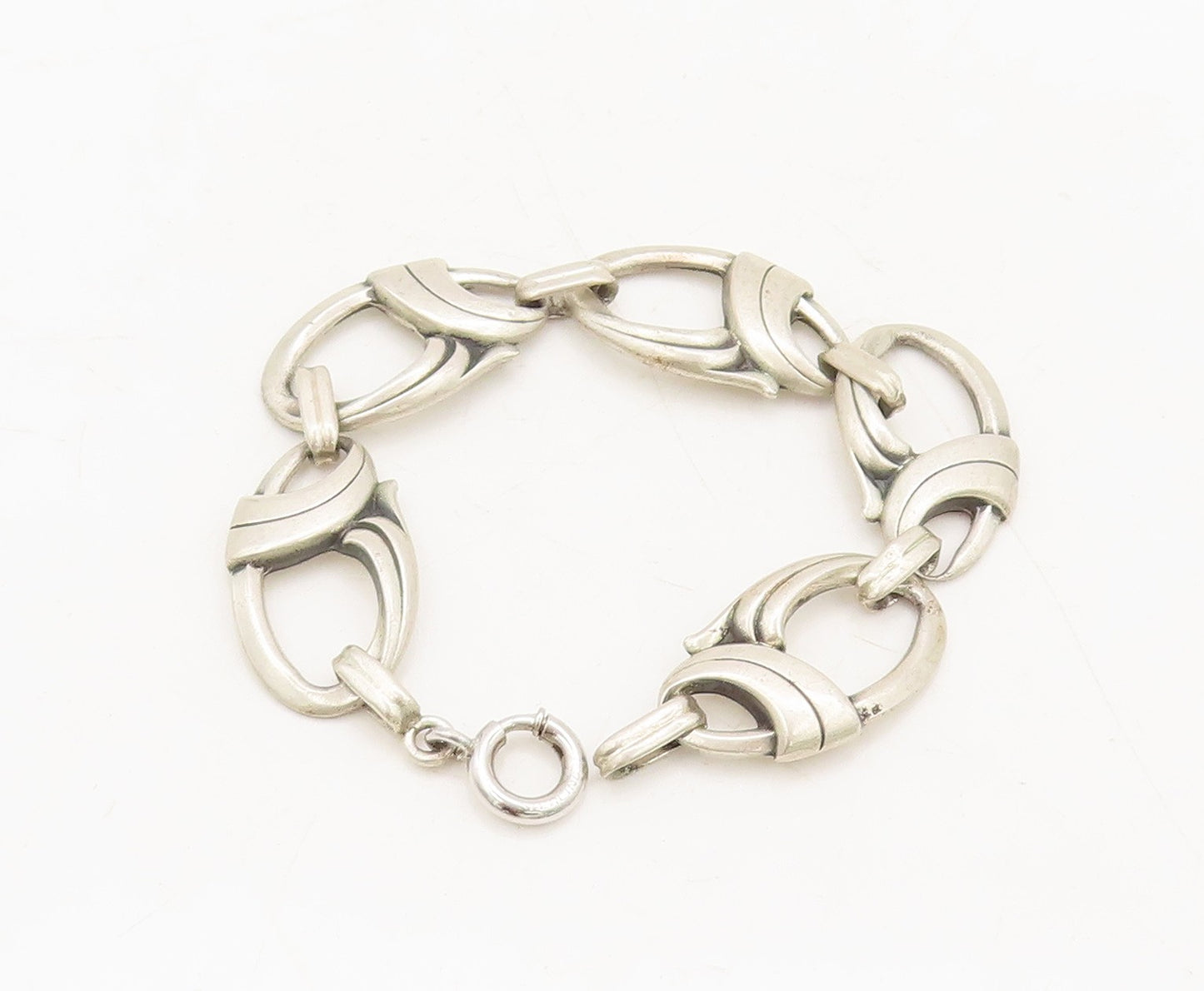 925 Sterling Silver Vintage Bracelet HARRY BICK Carved Double Loop Link BT10221