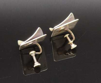 GRET BARKIN 925 Silver  Vintage Lifted Ends Floral Screw Back Earrings EG12289