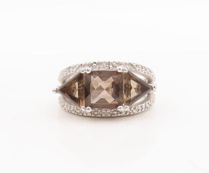 925 Sterling Silver Vintage Ring Square Triangle Smoky Quartz CZ  Sz 8  RG29197