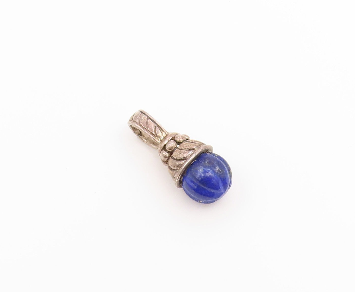 925 Sterling Silver Vintage Pendant JUDITH RIPKA Fluted Lapis Lazuli  PT26545
