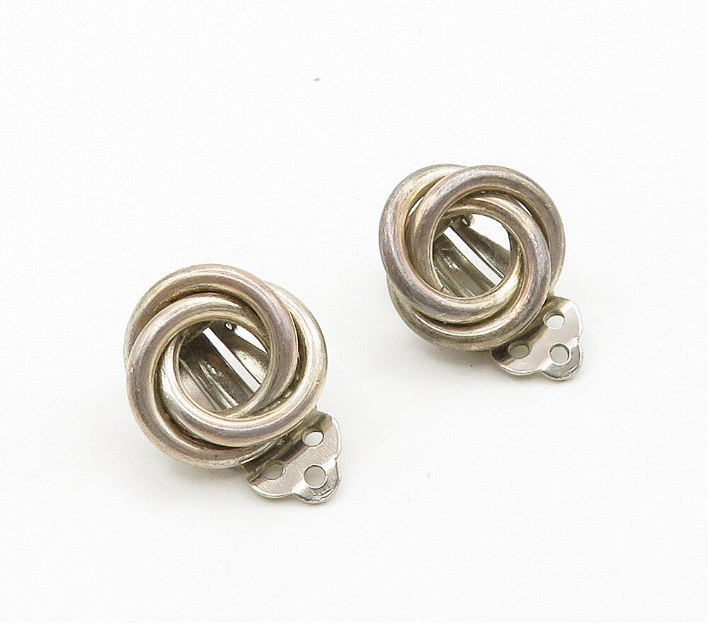 925 Sterling Silver  Vintage Shiny Circle Knot Non Pierce Earrings  EG8192