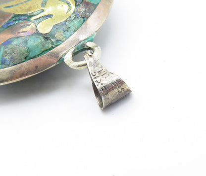 MEXICO 925 Sterling Silver  Vintage Jasper Three Tone Pattern Pendant  PT4890