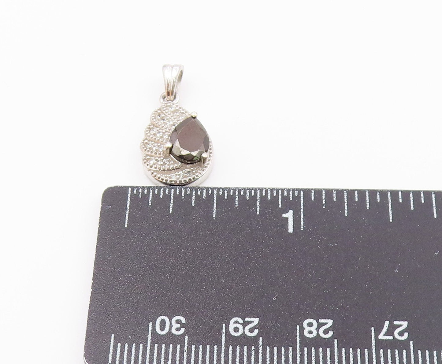 925 Sterling Silver  Vintage Hematite & Topaz Angel Wing Pendant  PT15645
