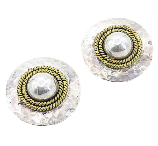 925 Sterling Silver  Vintage Two Tone Rope Twist Dome Drop Earrings  EG3043