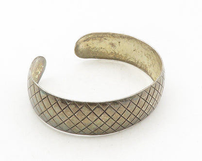 925 Sterling Silver  Vintage Dark Tone Etched Detail Cuff Bracelet  BT4146