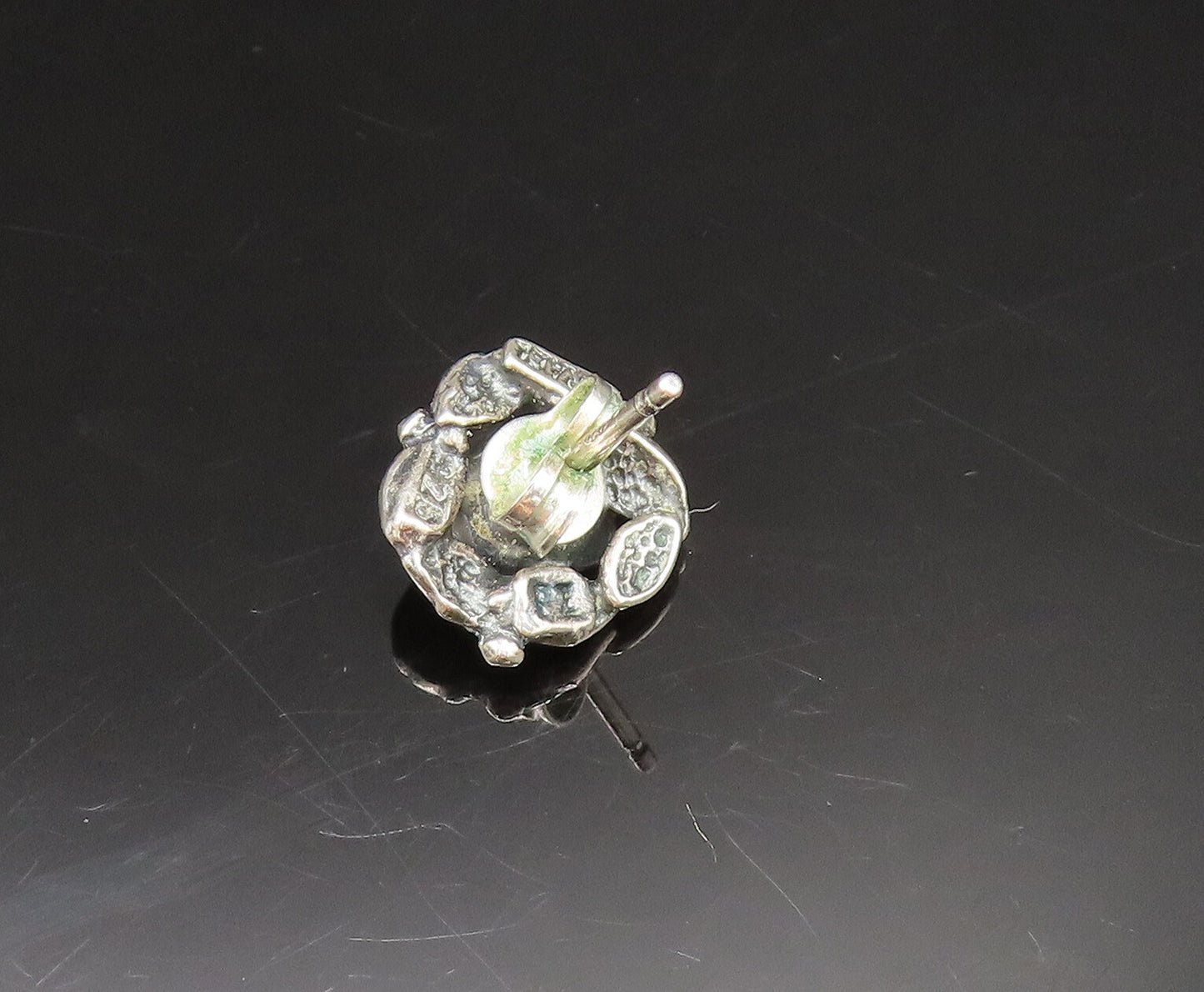 ISRAEL 925 Sterling Silver  Vintage Carved Rose Flower Stud Earrings  EG11759