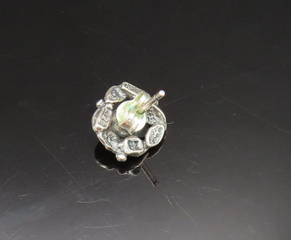 ISRAEL 925 Sterling Silver  Vintage Carved Rose Flower Stud Earrings  EG11759