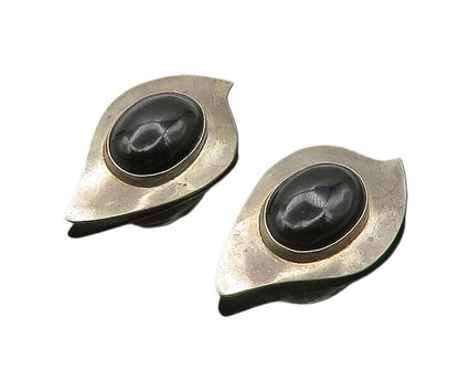 ORQUIDIA MEXICO 925 Silver  Vintage Black Onyx Non Pierce Drop Earrings EG9741