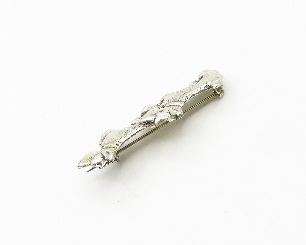925 Sterling Silver  Vintage Shiny Double Terrier Dog Motif Brooch Pin  BP7296