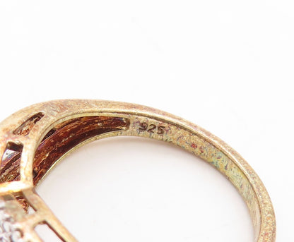 925 Sterling Silver Vintage Ring Gold Plated Designer Cut Diamonds Sz 7  RG31166