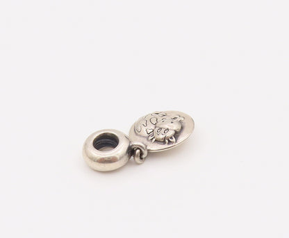 PANDORA 925 Sterling Silver  Vintage Mini Cow Carved Hanging Pendant  PT22124