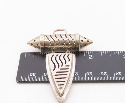 DESIGNER 925 Silver  Vintage Shiny Cutout Pattern Pointed Pendant  PT19567