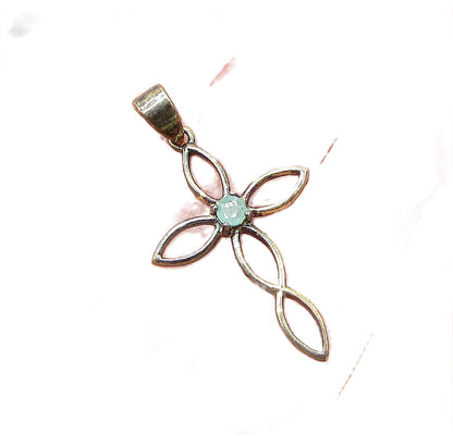 Gold Over 925 Sterling Silver Emerald Religious Cross Drop Pendant PT1156
