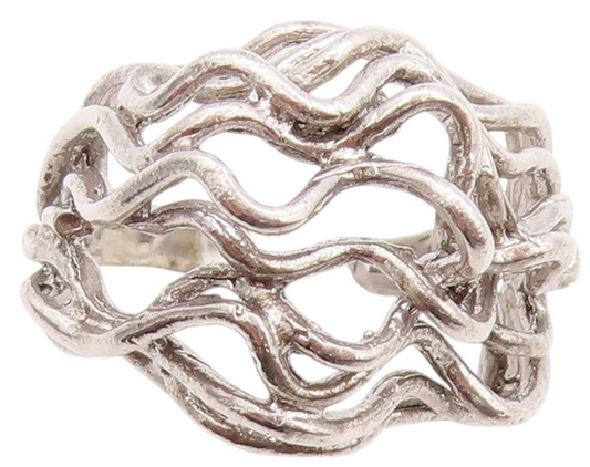 925 Sterling Silver Vintage Ring Domed Brutalist Wire Work Wave  Sz 6  RG32811