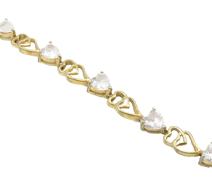 925 Sterling Silver  White Topaz Love Heart Gold Plated Chain Bracelet  BT5902