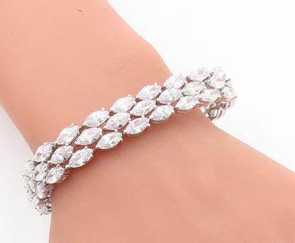925 Sterling Silver Sparkling Cubic Zirconia 3 Row Chain Bracelet BT1931