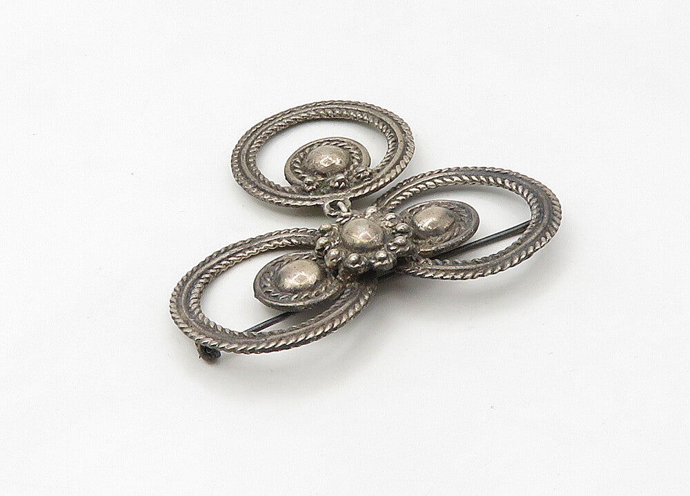 925 Sterling Silver  Vintage Heavy Dangling Round Twist Brooch Pin  BP8393