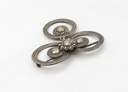 925 Sterling Silver  Vintage Heavy Dangling Round Twist Brooch Pin  BP8393