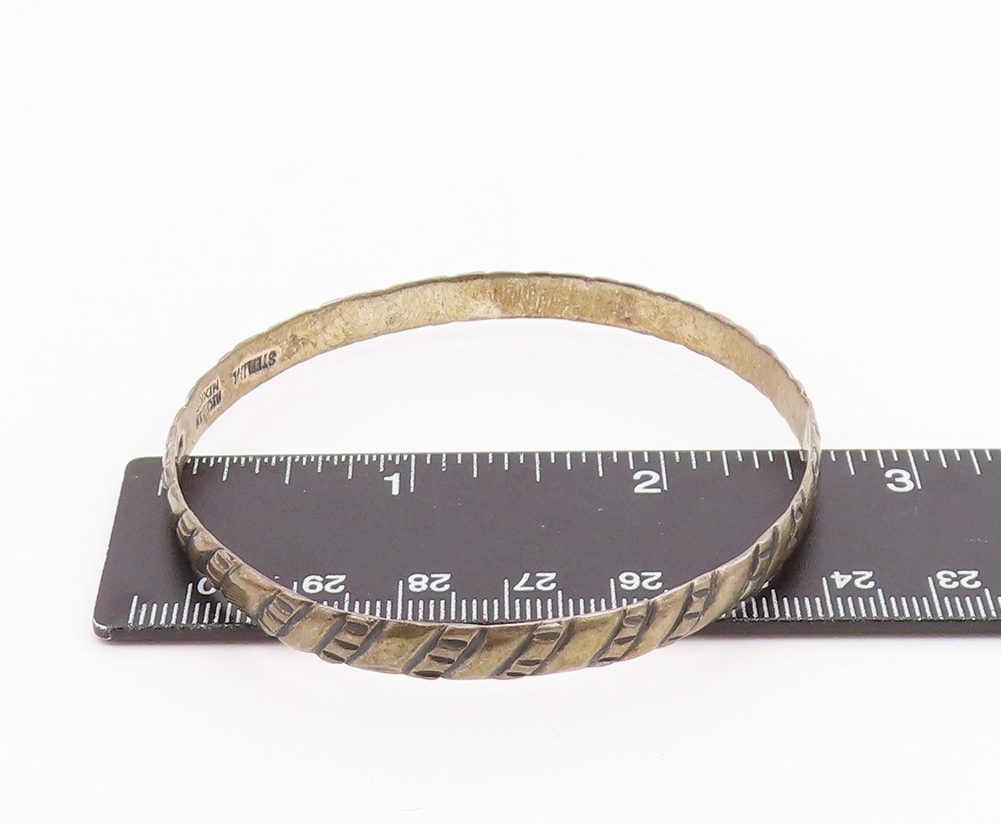 MEXICO 925 Silver  Vintage Dark Tone Slanted Design Bangle Bracelet  BT8223
