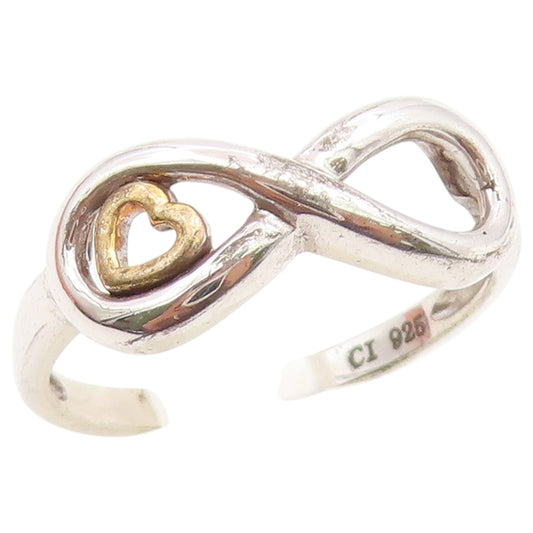 925 Sterling Silver Vintage Ring Two Tone Infinity Love Heart  Sz 6.5  RG36896