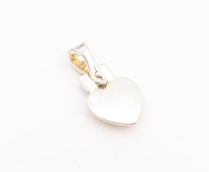 925 Sterling Silver Vintage Pendant Solid Gemstone Inlay Grooved Heart  PT23898