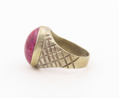 925 Sterling Silver Vintage Ring Cabochon Ruby Statement Band  Sz 10  RG36458