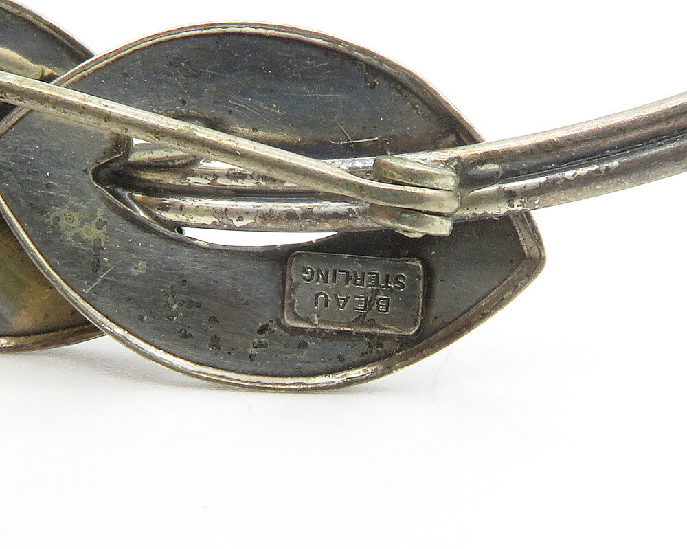 BEAU 925 Sterling Silver  Vintage Dark Tone Modernist Design Brooch Pin BP5364