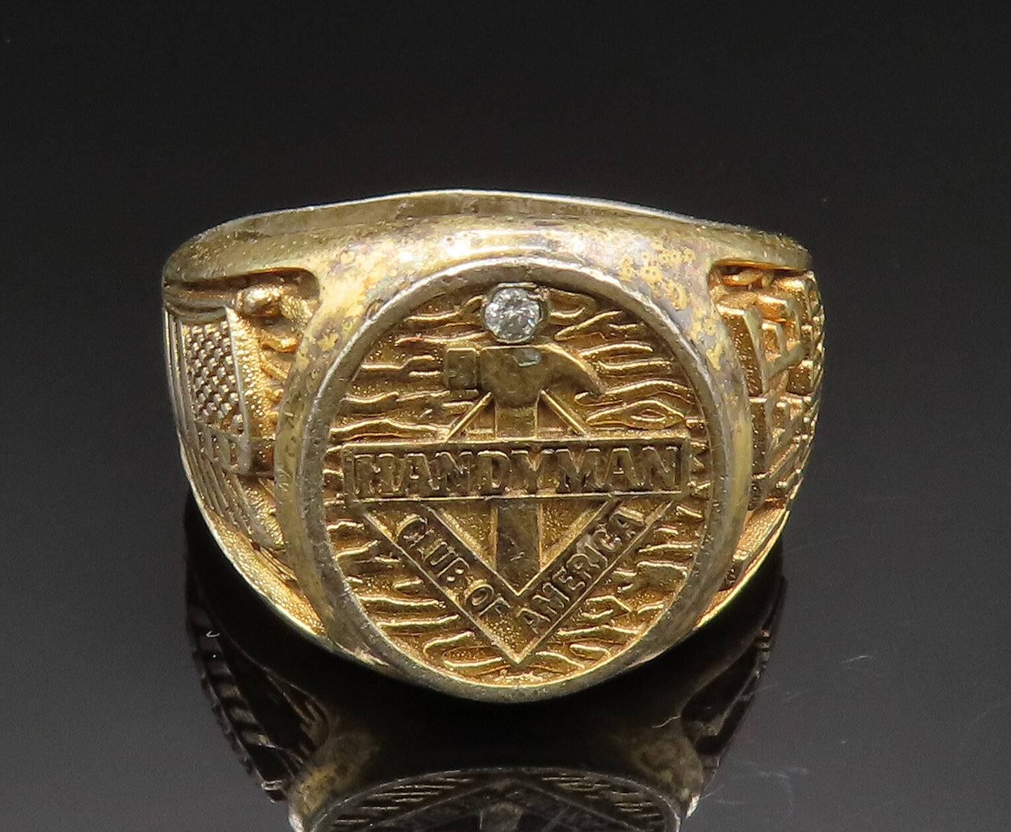 925 Sterling Silver  Vintage Genuine Diamond Handyman Signet Ring Sz 11  RG24599