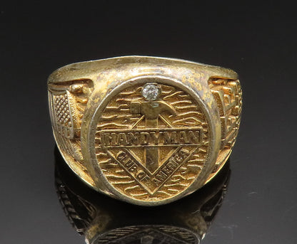 925 Sterling Silver  Vintage Genuine Diamond Handyman Signet Ring Sz 11  RG24599