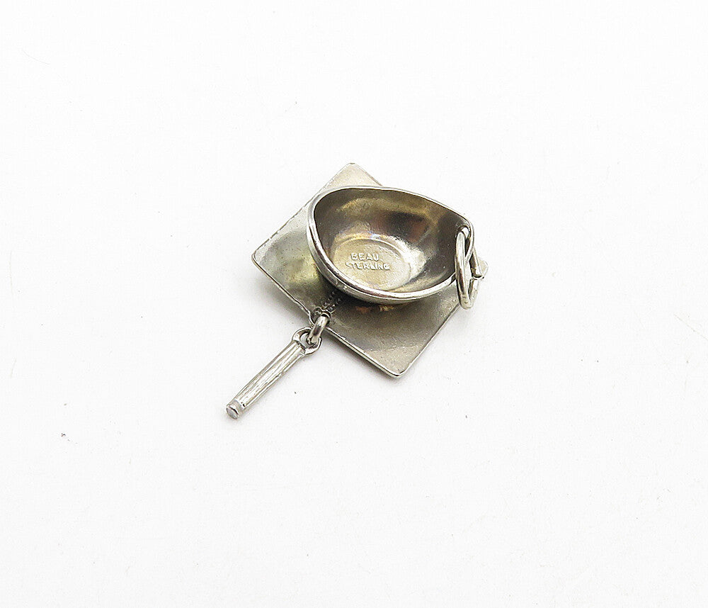 BEAU 925 Sterling Silver  Vintage Dark Tone Graduation Cap Pendant  PT6958