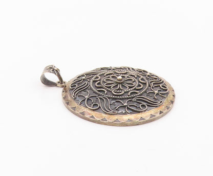DOUG PAULUS 925 Silver  Vintage Two Tone Floral Beaded Scroll Pendant  PT20119