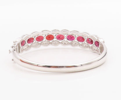 925 Sterling Silver Vintage Bracelet Oval Ruby & CZ Triple Row Bangle  BT11393