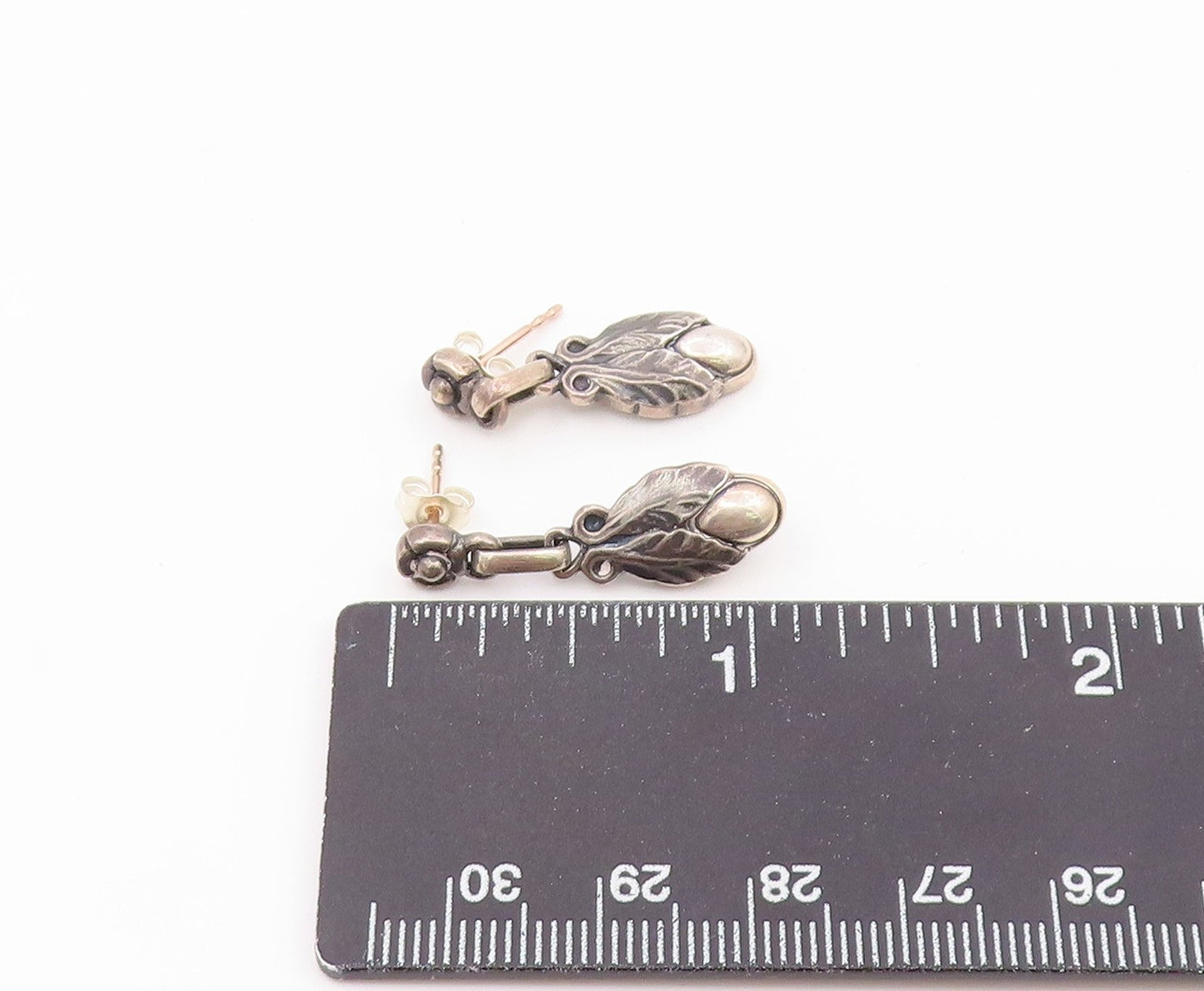 925 Sterling Silver Vintage Earrings GEORG JENSEN DENMARK Floral Drop  EG14525