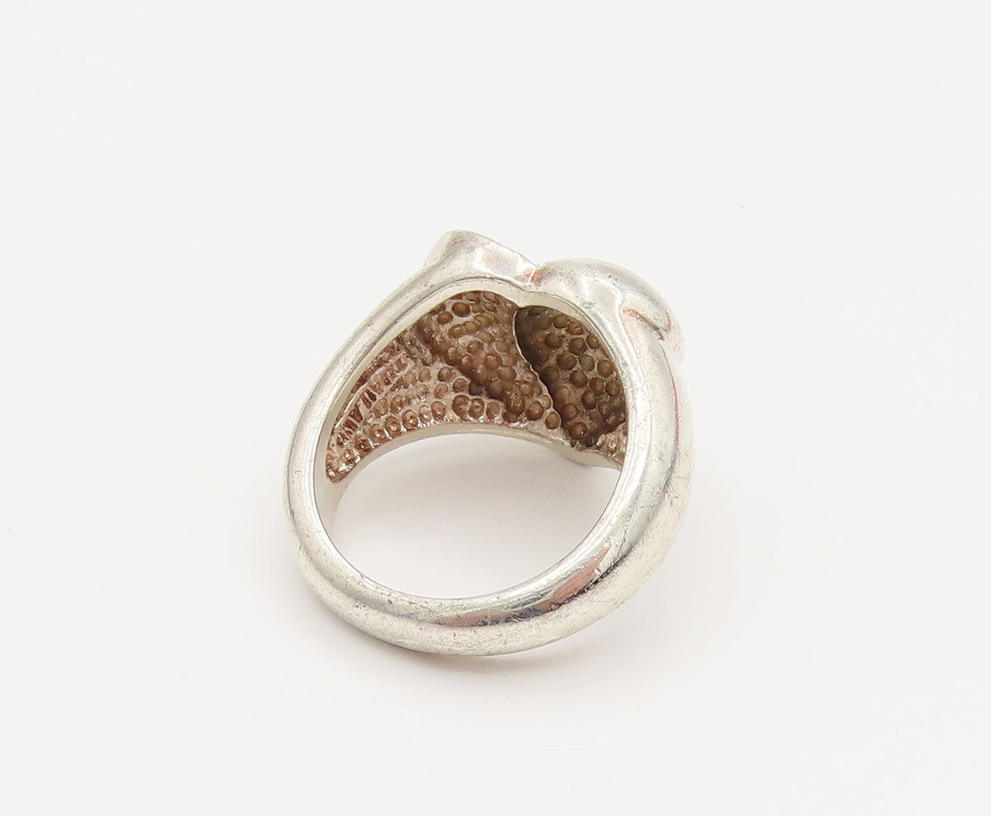 925 Silver  Vintage Half Textured & Half Polished Love Heart Ring Sz 6 RG26220