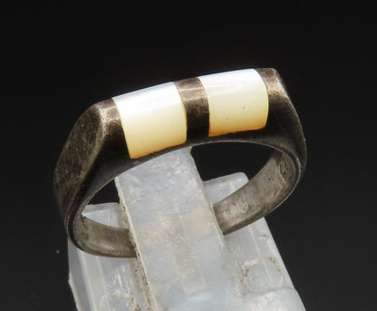 925 Silver  Vintage Oxidized Mother Of Pearl Square Dome Ring Sz 5  RG24563