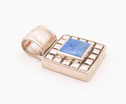 925 Sterling Silver  Vintage Lapis Lazuli Square Pattern Pendant  PT19185