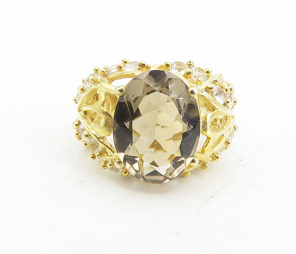 925 Sterling Silver Topaz Gold Plated Love Heart Cocktail Ring Sz 8 RG8728