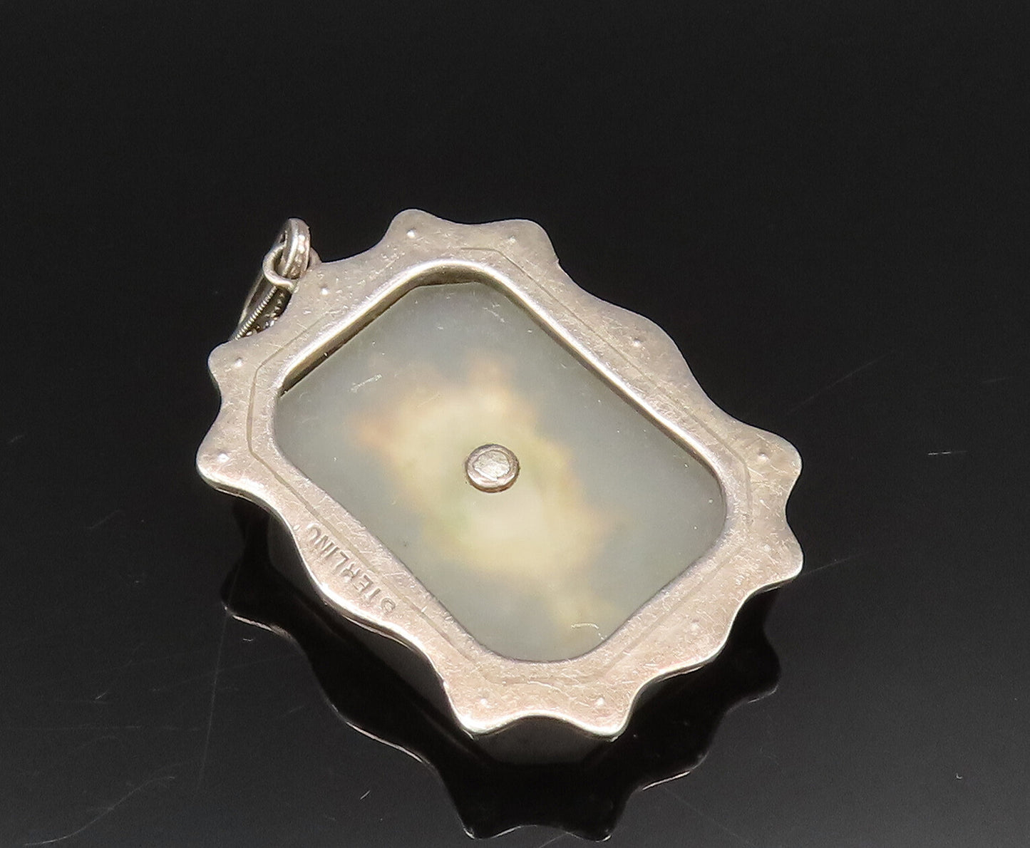 925 Sterling Silver  Vintage Antique Floral Cubic Zirconia Pendant  PT20949