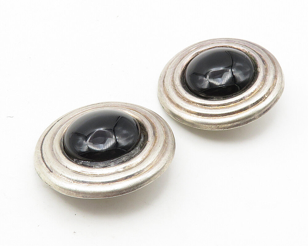 MEXICO 925 Sterling Silver   Vintage Black Onyx Non Pierce Earrings  EG5736