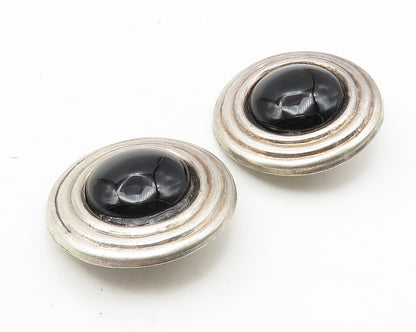 MEXICO 925 Sterling Silver   Vintage Black Onyx Non Pierce Earrings  EG5736