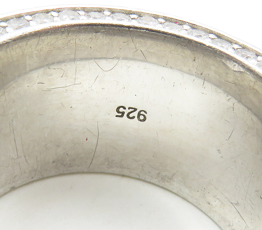 BELLE ETOILE 925 Silver  Cubic Zirconia Concave Ribbed Band Ring Sz 9  RG15953
