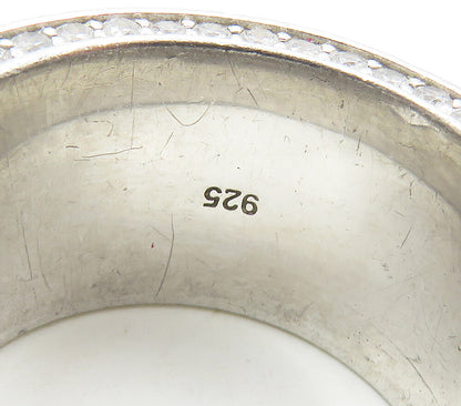 BELLE ETOILE 925 Silver  Cubic Zirconia Concave Ribbed Band Ring Sz 9  RG15953