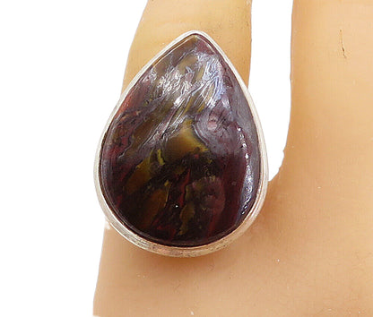 925 Sterling Silver  Pear Shape Agate Shiny Smooth Cocktail Ring Sz 8  RG8022