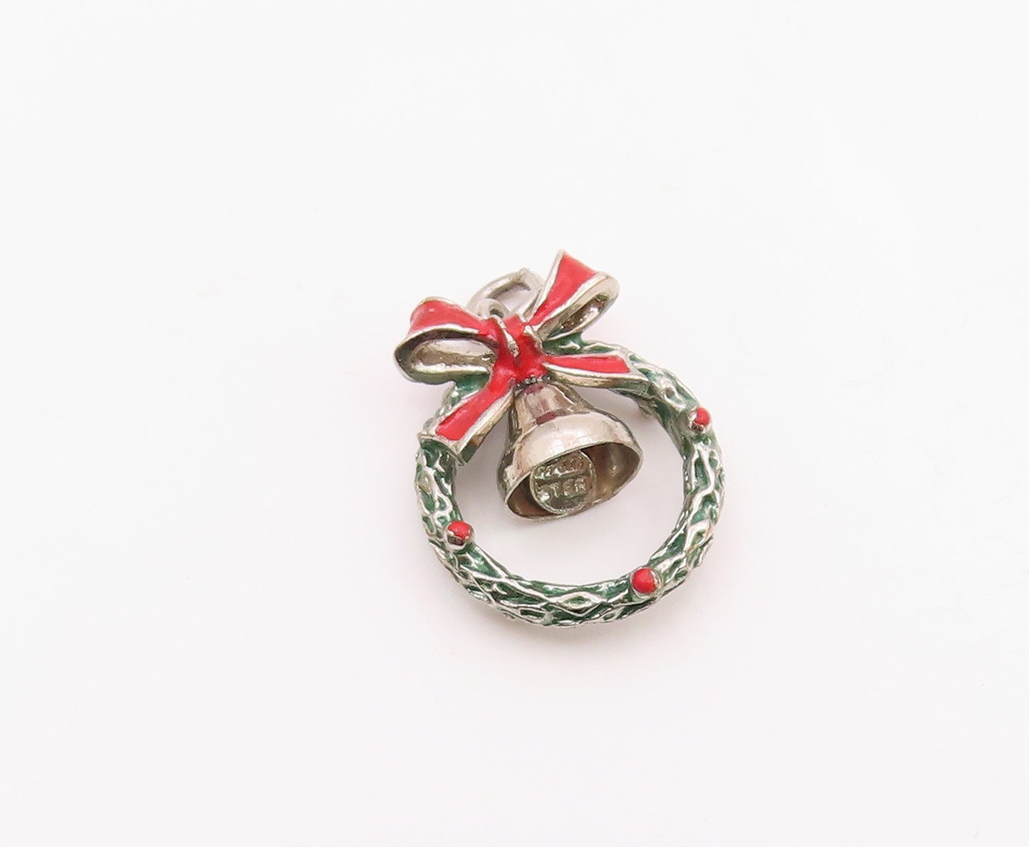 925 Sterling Silver  Vintage Christmas Wreath Pendant (RATTLES)  PT20131