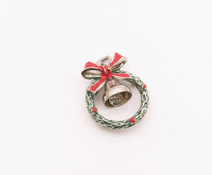 925 Sterling Silver  Vintage Christmas Wreath Pendant (RATTLES)  PT20131