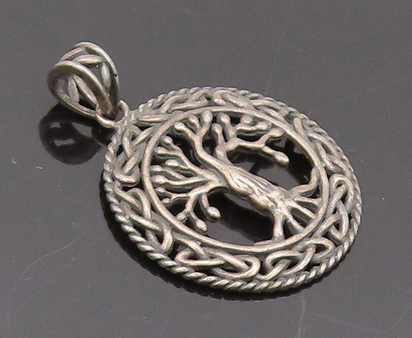 925 Sterling Silver Vintage Pendant Knotted Roots Frame Tree Of Life  PT22594