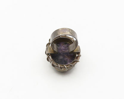 925 Sterling Silver  Vintage Charoite Stitched Cocktail Ring Sz 7  RG18708